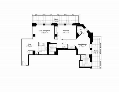 Floor plan for 2 beds, 2 baths, 1299 sqft